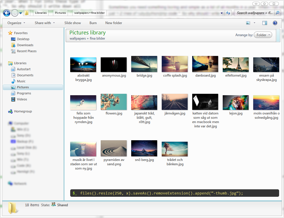Note the command prompt at the bottom Intergrated command prompt in explorer